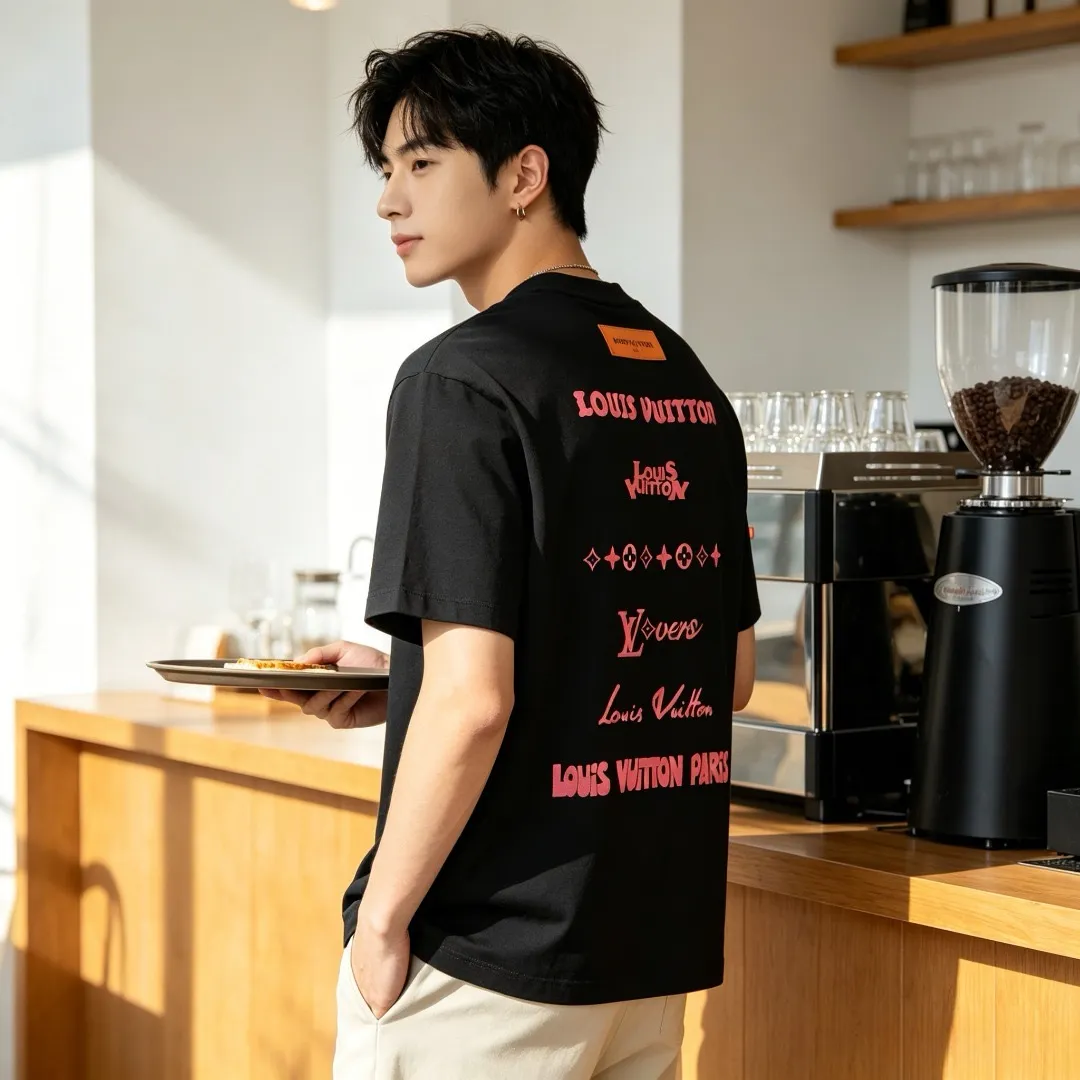 Louis Vuitton/Louis Vuitton multi-layer logo Pink letter short sleeves